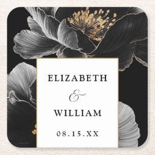Modern Botanical  Floral Elegant Chic Wedding Square Paper Coaster