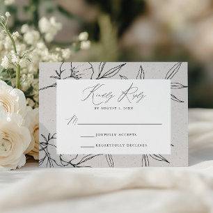 Modern Botanical Floral Grey & Black Wedding RSVP Card