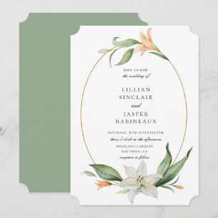 Modern Botanical Floral Lily Frame Wedding Invitation