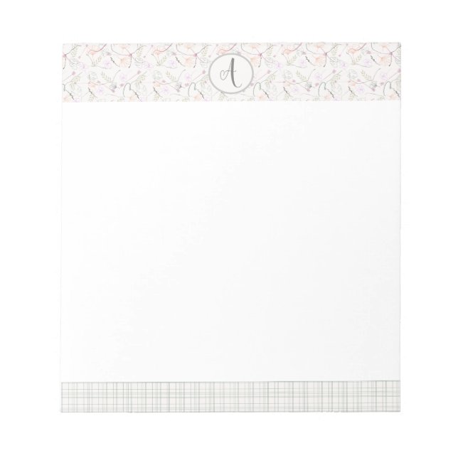 Modern Botanical Floral Monogrammed Elegant Notepa Notepad (Front)