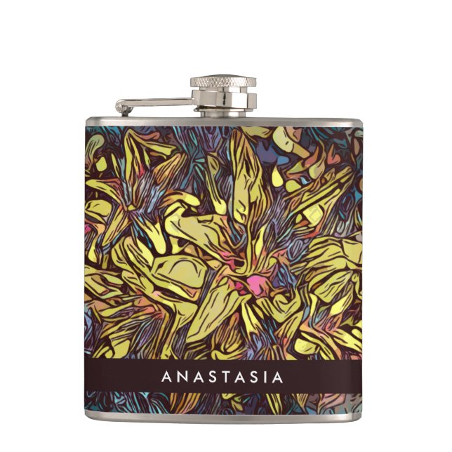 Modern Botanical Floral Personalised Hip Flask (Front)
