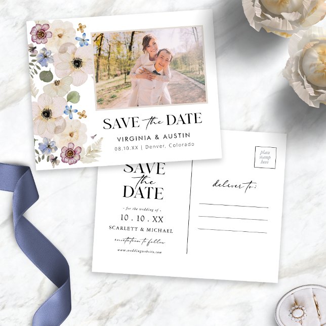 Modern Botanical Floral Photo Save The Date Postcard (Modern Botanical Floral Photo Save The Date Postcard by Painted Paperie
)