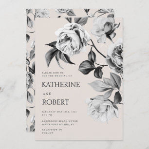 Modern Botanical Floral Roses Wedding Invitation