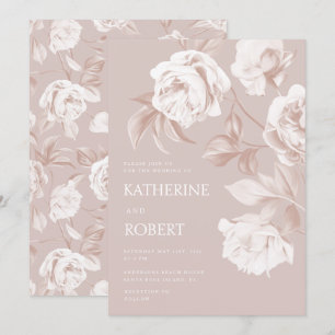 Modern Botanical Floral Roses Wedding Invitation