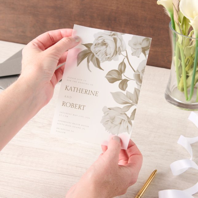 Modern Botanical Floral Roses Wedding Invitation (Handheld)