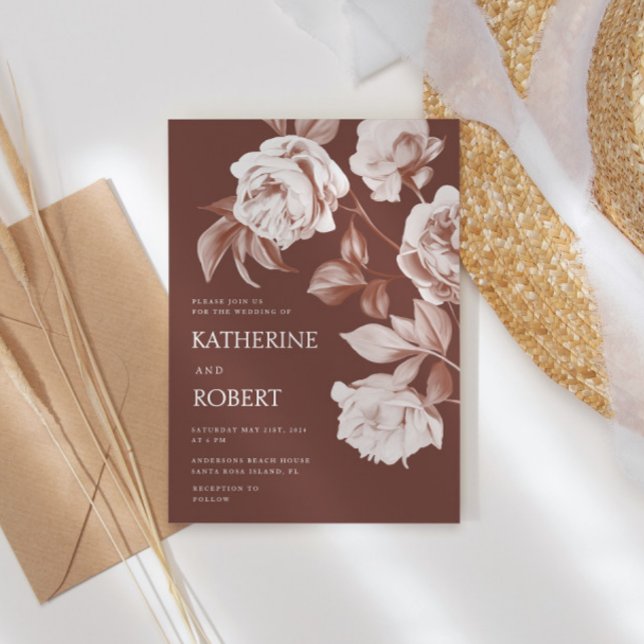 Modern Botanical Floral Roses Wedding Invitation (Creator Uploaded)