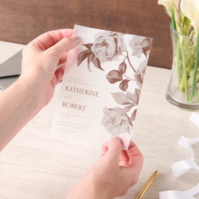 Modern Botanical Floral Roses Wedding Invitation (Handheld)