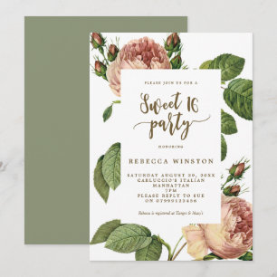 modern botanical floral sweet 16 invitation