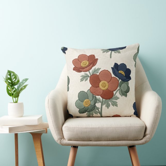 Modern Botanical Floral Throw Pillow (Chair)