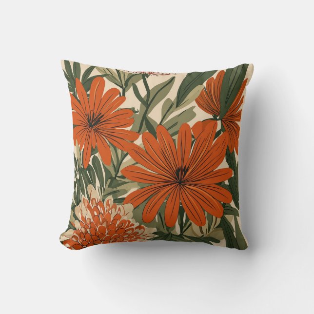 Modern Botanical Floral Throw Pillow | Tropical  (Front)