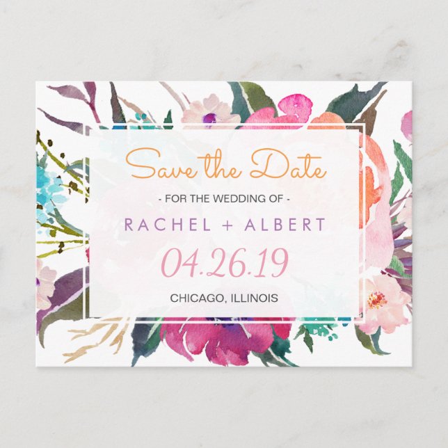 Modern Botanical Floral Wedding Save the Date Announcement Postcard (Front)