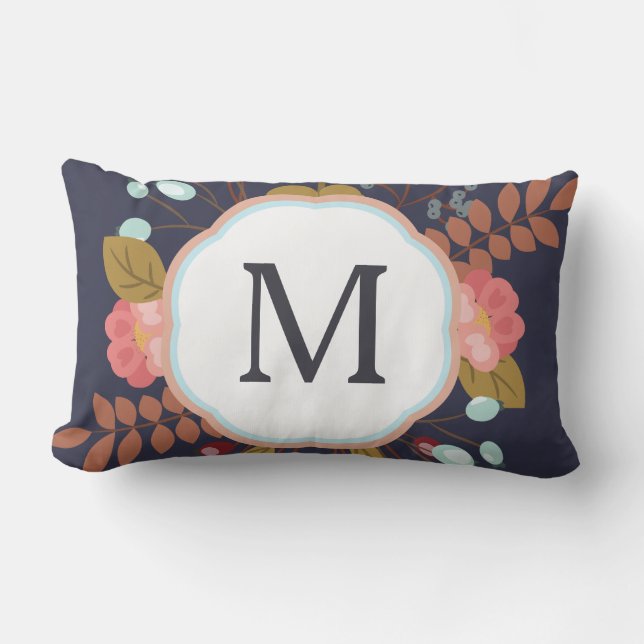 Modern Botanical Florals & Initial Letter Lumbar Cushion (Front)