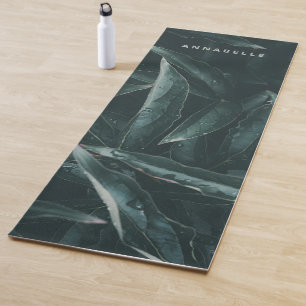 Modern botanical foliage dark green leaf stylish yoga mat