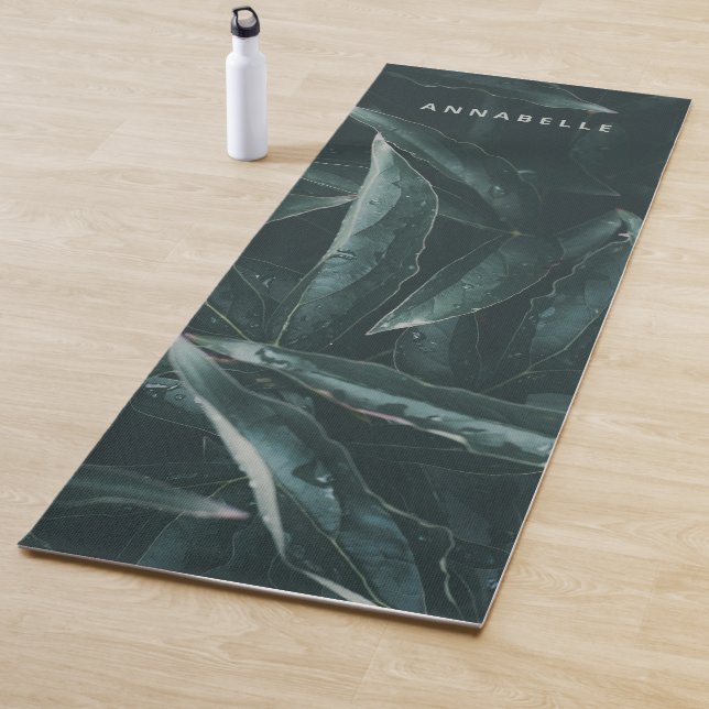 Modern botanical foliage dark green leaf stylish yoga mat (In Situ)