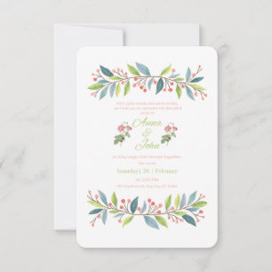 Modern Botanical Forest Green Wedding Invitation