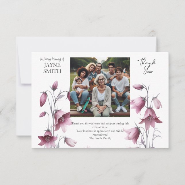 Modern botanical funeral  thank you card (Front)