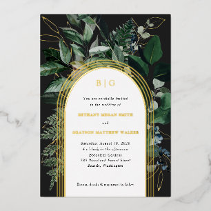 Modern botanical garden foil wedding invitations