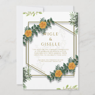 Modern Botanical Geometric Floral Wedding  Invitation