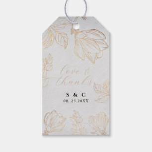 Modern Botanical Golden Floral Grey Wedding Gift Tags