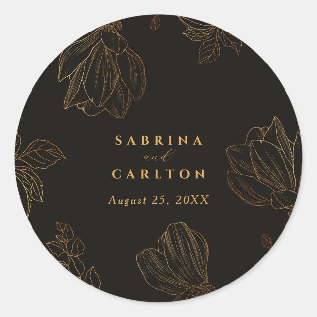 Modern Botanical Golden Nature Floral Wedding Classic Round Sticker (Front)