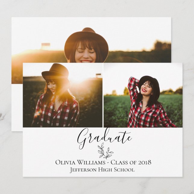 Modern Botanical Graduation Photo Announcement (Front/Back)