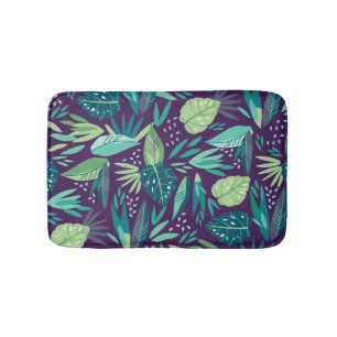 Modern Botanical Green Leafs Seamless Pattern Bath Mat