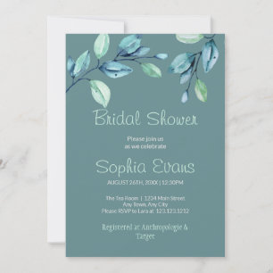 Modern Botanical Green Leaves Green Bridal Shower Invitation