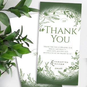 Modern Botanical Green Minimalist Thank You Card