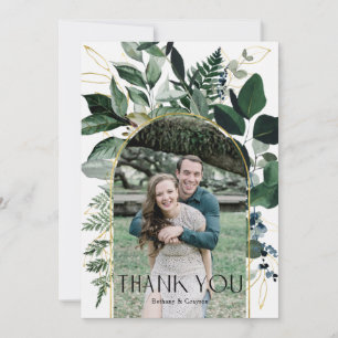 Modern Botanical Greenery foliage Wedding photo Thank You Card