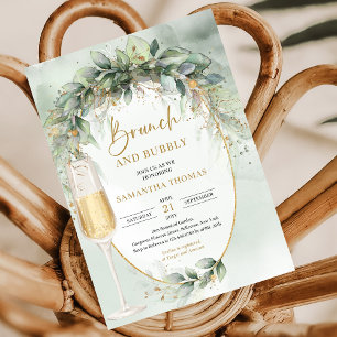 Modern botanical greenery & gold Brunch and bubbly Invitation