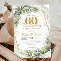 Modern botanical greenery leaf gold 60th birthday