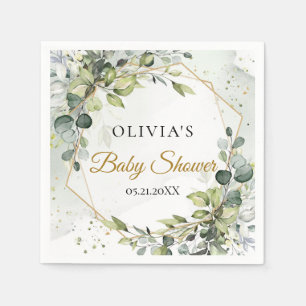 Modern botanical greenery leaf gold Baby shower Napkin