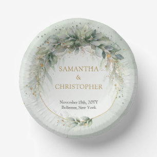 Modern botanical greenery leaf gold frame paper plate