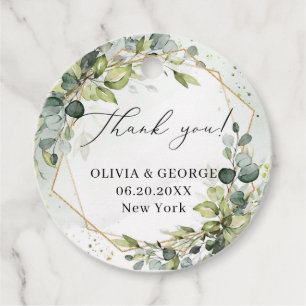 Modern botanical greenery leaf gold frame Wedding Favour Tags
