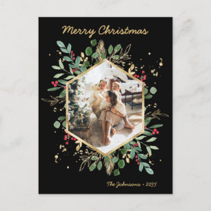 Modern Botanical Greenery Photo Holiday Postcard