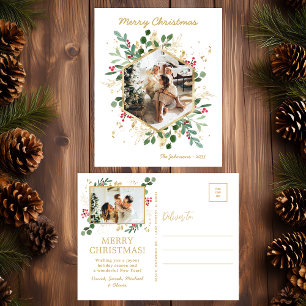 Modern Botanical Greenery Photo Holiday Postcard