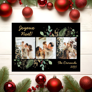 Modern Botanical Greenery Photo Joyeux Noel Holiday Card