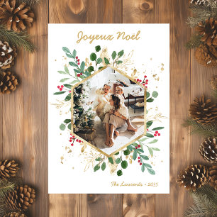 Modern Botanical Greenery Photo Joyeux Noel  Holiday Card