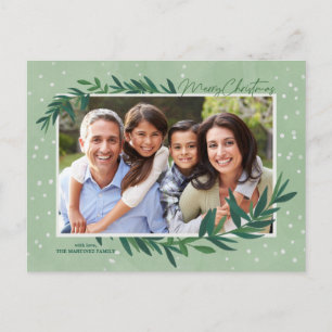 Modern Botanical Greenery Photo Merry Christmas Holiday Postcard