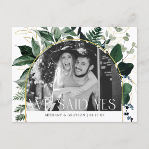 Modern Botanical Greenery QR code photo wedding  Announcement Postcard