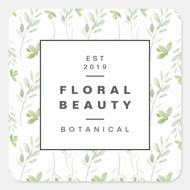 Modern Botanical Greenery Square Sticker (Front)
