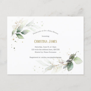 Modern, Botanical, Greenery, watercolor, Baby Boy Invitation Postcard