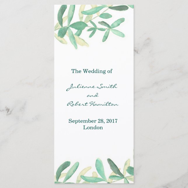 Modern Botanical Greenery Wedding Ceremony Program Programme (Front)