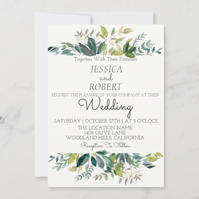 Modern Botanical Greenery Wedding Invitation (Front)