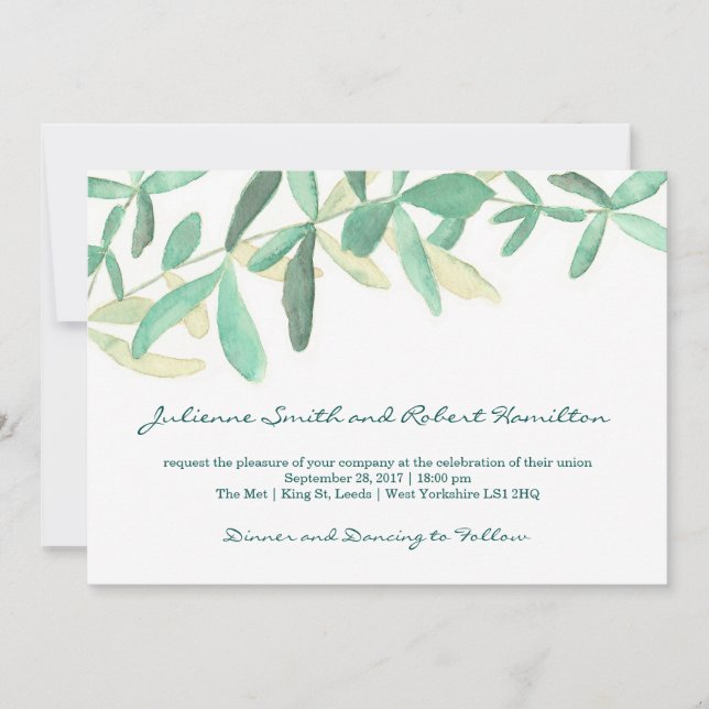 Modern Botanical Greenery Wedding Invitation (Front)