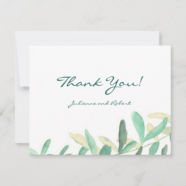 Modern Botanical Greenery Wedding Thank You Card (Front)