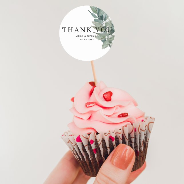 Modern botanical greenery wedding thank you  classic round sticker (Creator Uploaded)