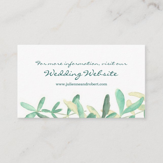 Modern Botanical Greenery Wedding Website Card (Front)