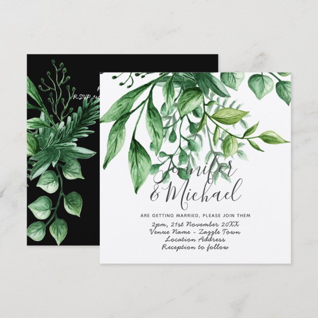 Modern Botanical Handwritten Wedding Kraft Invitation (Front/Back)