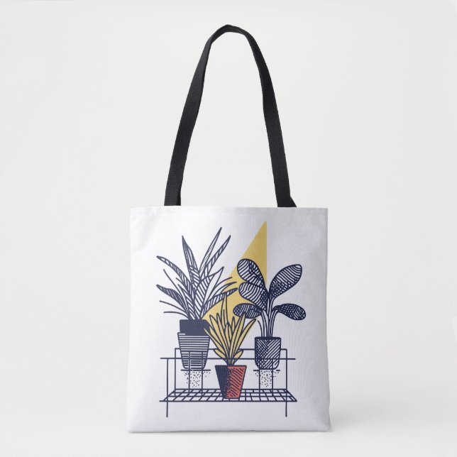 Modern Botanical Indoor Plant Illustration Tote Bag (Front)